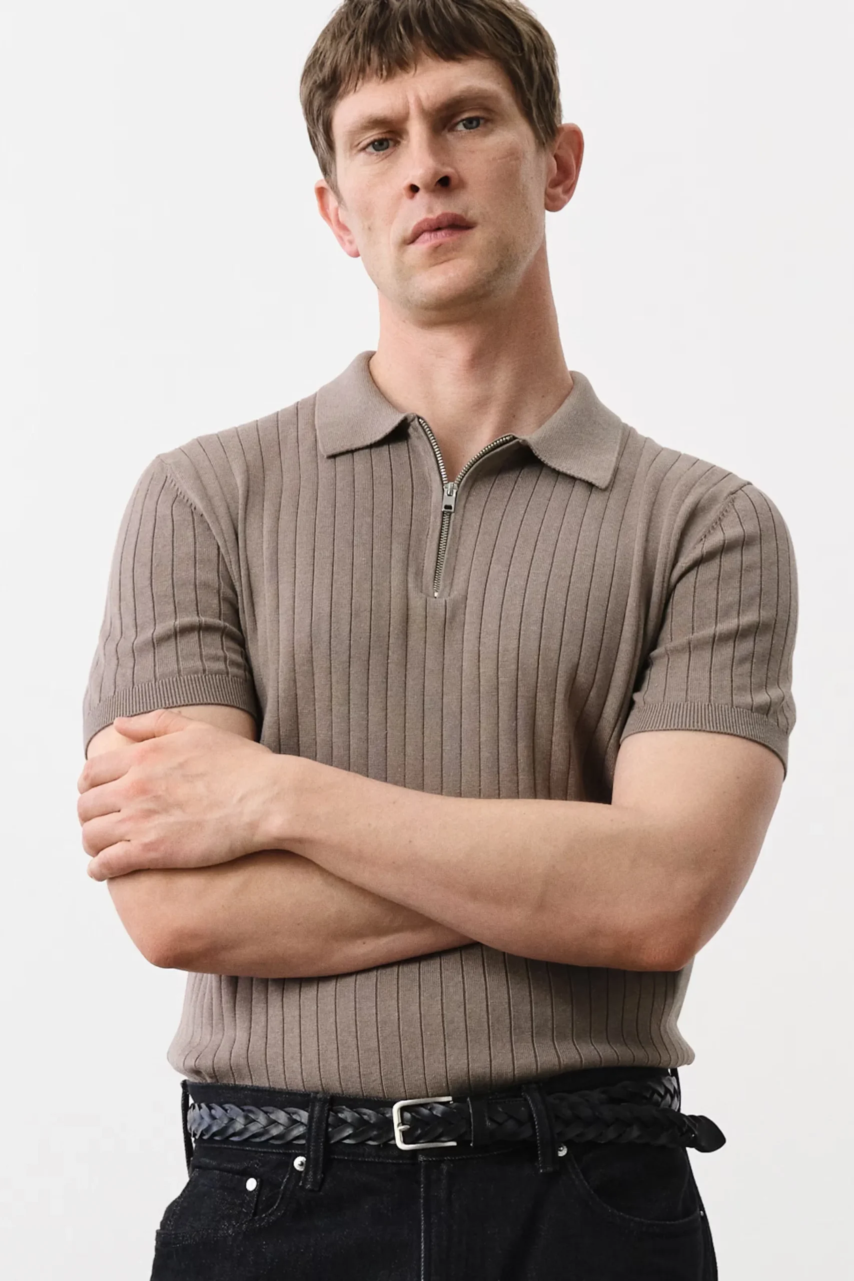 Slim Fit Rib-Knit Polo Shirt