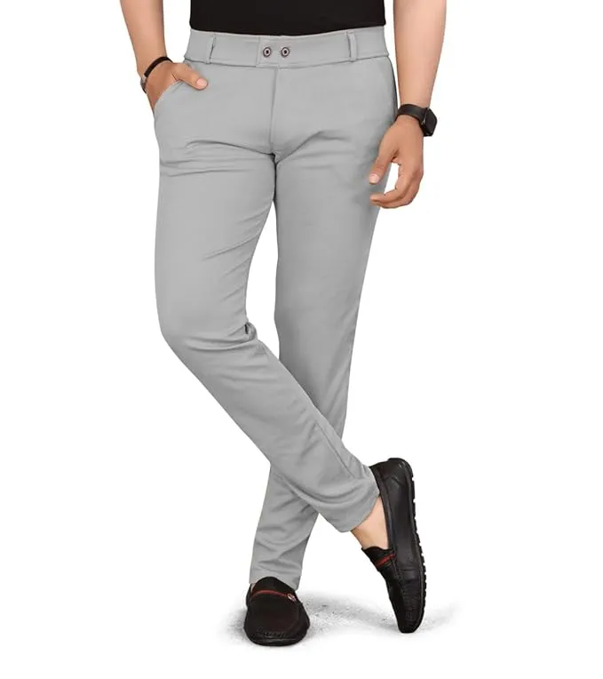 Men Slim Fit Grey Lycra Blend Trousers - Image 3