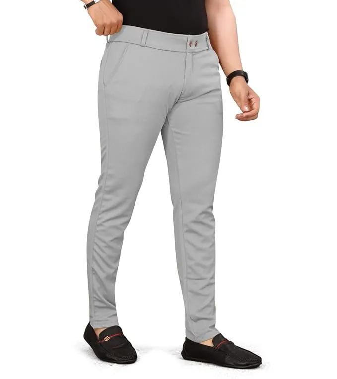Men Slim Fit Grey Lycra Blend Trousers - Image 4