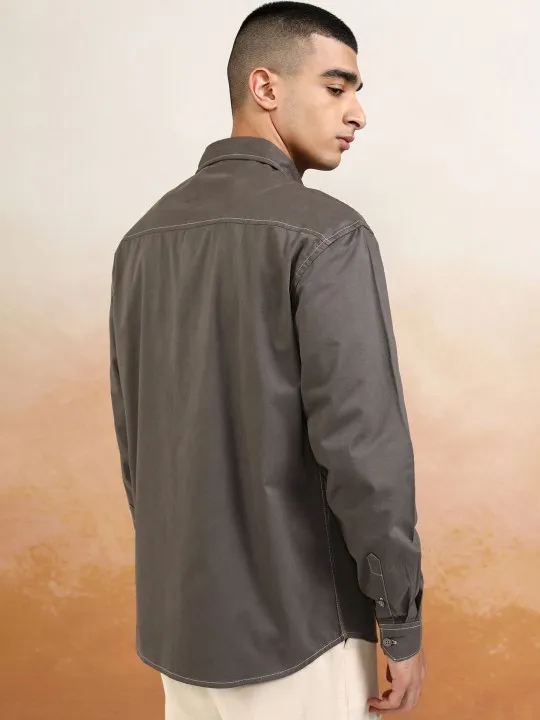 Highlander Men Contrast Stitched Utlity Pocket Relaxed Shirt - Image 3